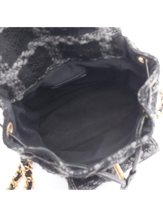 Chanel Backpack CC Logo Black Gray Wool Quilted Chain